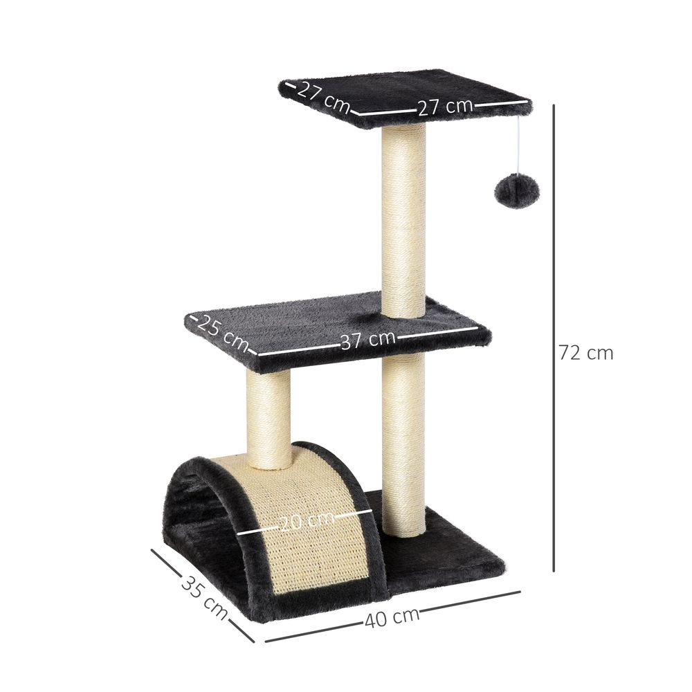 Cat Tree Tower for Indoor Cats, 72cm Climbing Activity Centre w/Sisal Scratching Post, Pad, Arc Perch, Hanging Ball, Toy - Black