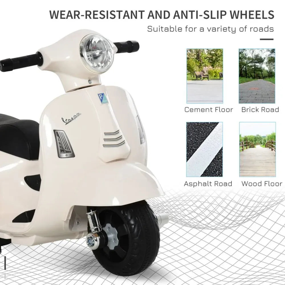 Vespa Licensed 6V Kids Electric Motorbike Ride On Motorcycle Battery Powered for 18-36 Months with Horn Headlight White
