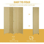 4-Panel Folding Wall Divider Room, Wave Fibre Privacy Screen Panels, Brown