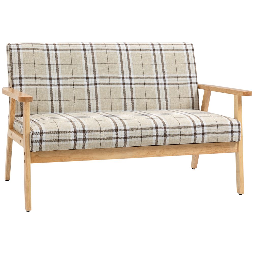 2 Seater Sofa - Rubber Wood Frame - Linen Fabric Love Seat - Small Couch