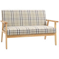 2 Seater Sofa - Rubber Wood Frame - Linen Fabric Love Seat - Small Couch