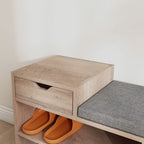 Upholstered Entryway Shoe Bench with Storage Drawer Distressed
