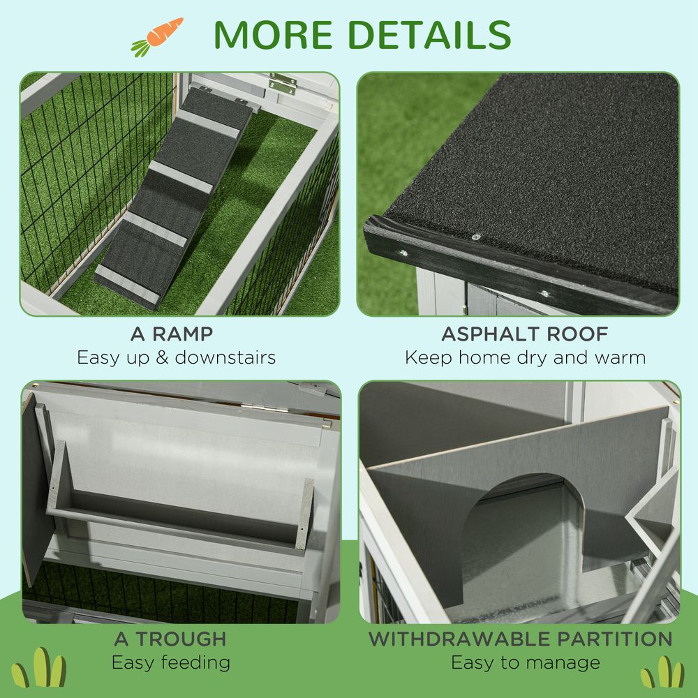 Rabbit Hutch Pet House Outdoor Run Design w/ Water-Resistant Paint Ramp with Level Detail