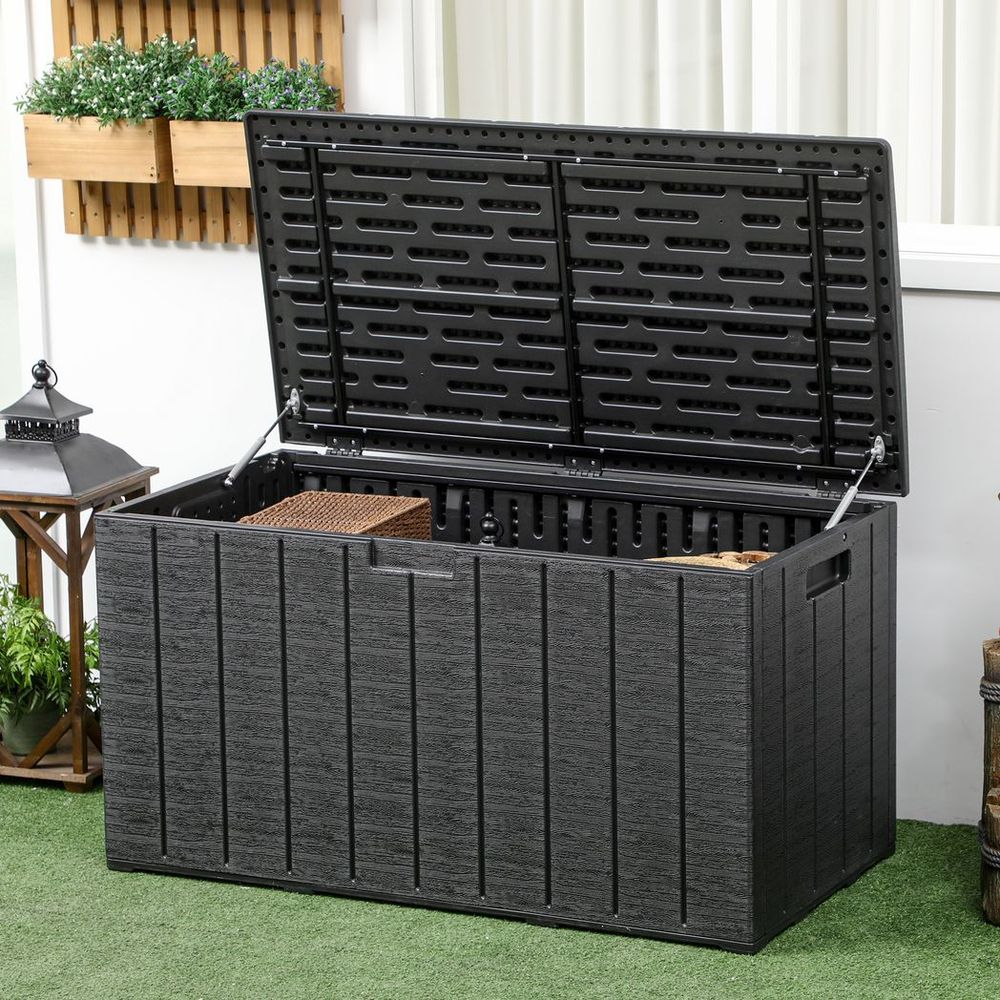 336L Rolling Garden Storage Box, Black - Durable Plastic Container