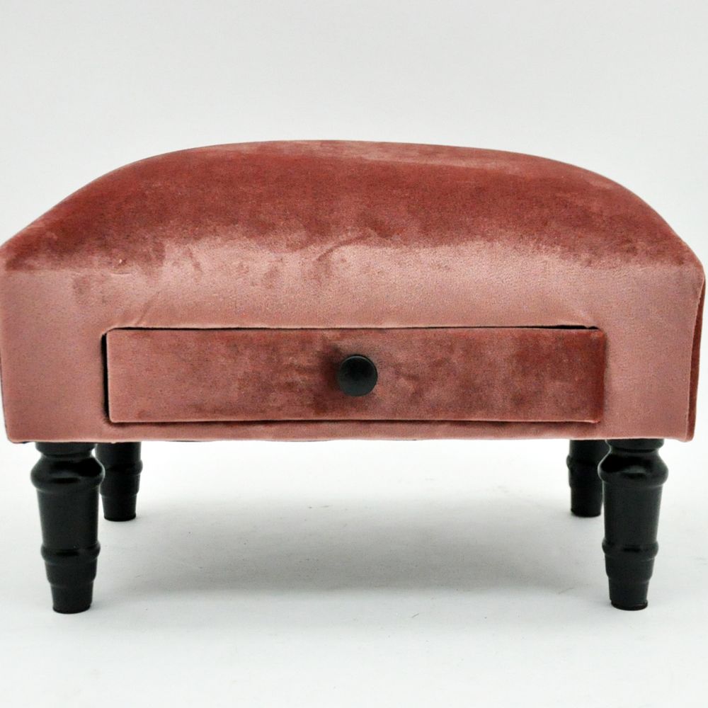 Comfort: Plush Pink Velvet Footstool with Drawer