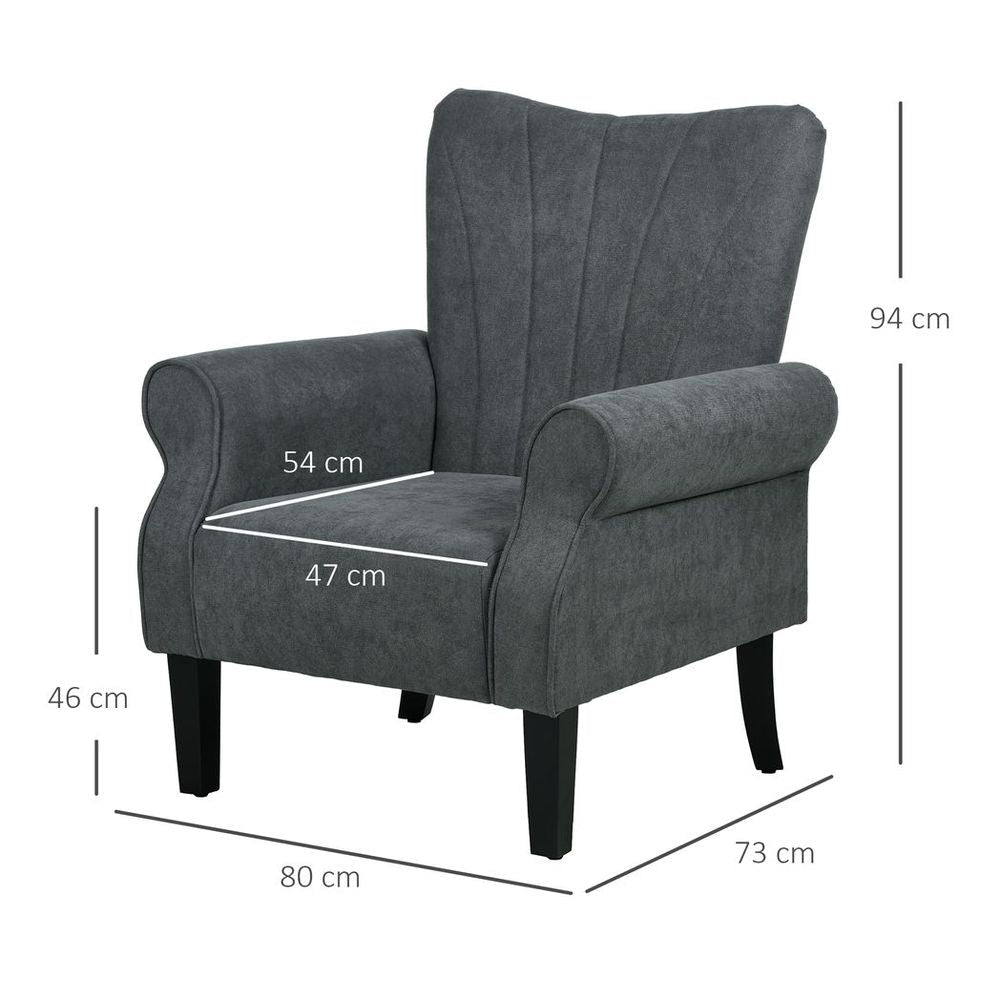Armchair, Upholstered Modern Accent Chair with Wood Legs, Grey