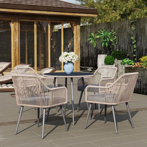 Rattan Dining Set, 4 Seater Rattan Garden Furniture, Light Brown
