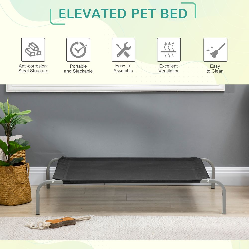 Elevated Pet Bed Cooling Raised Cot Style Bed for Large Medium Sized Dogs with Non-slip Pads Steel Frame Breathable Mesh Fabric, 110 x 75 x 20 cm - Black