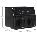 Dual Basket Air Fryer 8L - 8 Presets Cookbook Timer 2500W - for Family Size Meals