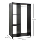 Space-Saving Rolling Open Wardrobe w/ Hanging Rail & Storage Shelves, Black