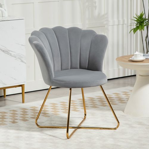 Accent Chair, Velvet Armchair with Lotus Backrest, Steel Legs