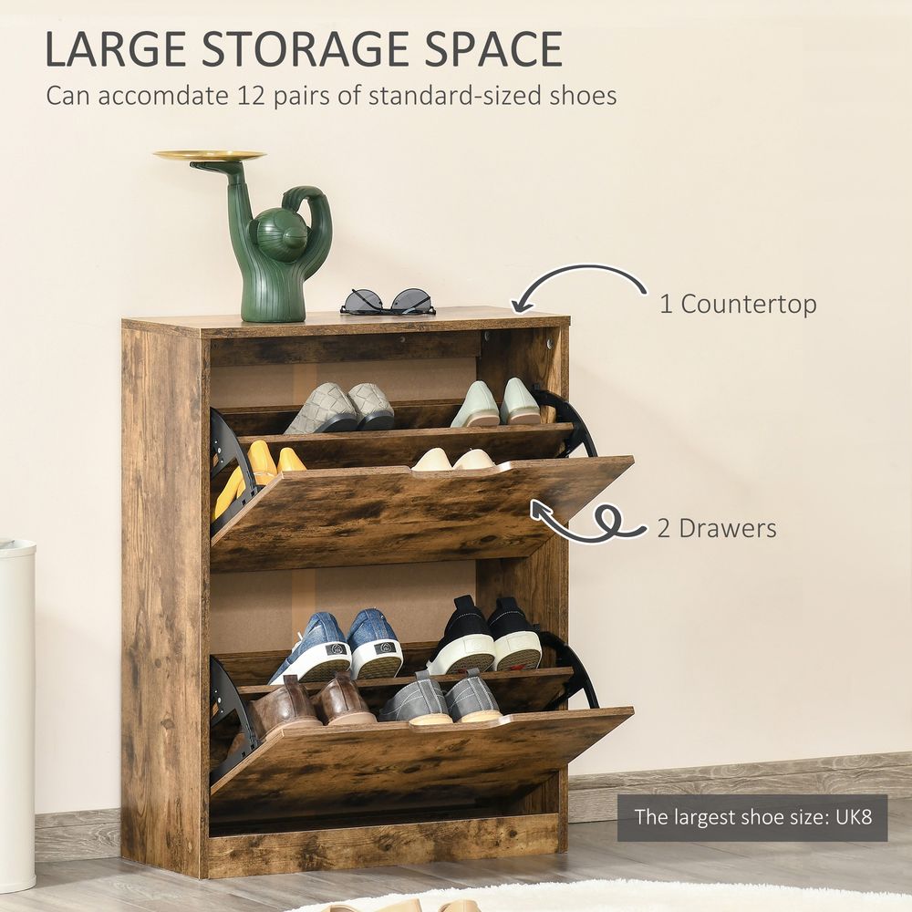 2 Drawer Shoe Cabinet Industrial Shoe Cupboard Flip Doors for Hallway