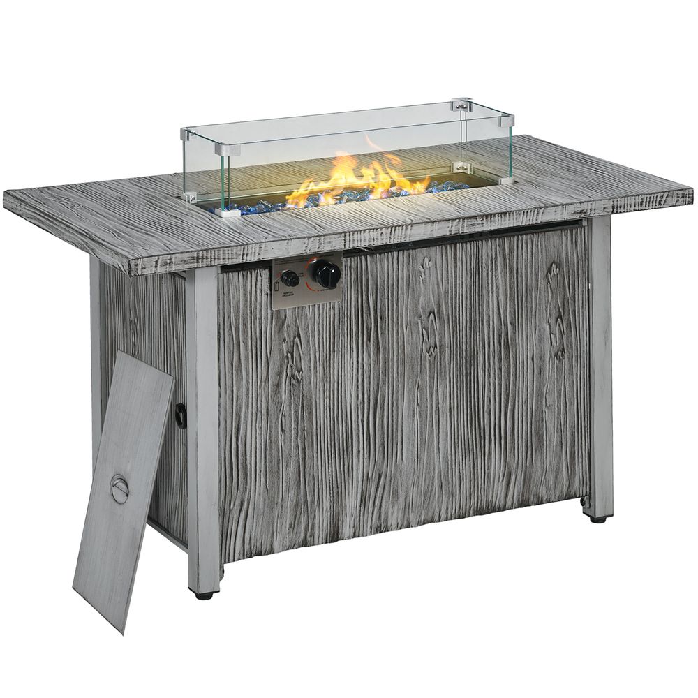 Gas Fire Pit Table - 50,000 BTU Burner, Cover, Glass Screen