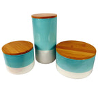 Set of Three Canisters Aqua Green Ceramic Storage Jars with Lids in Ceramic