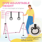 Adjustable Height Foldable Kids Gymnastics Bar with Non-Slip Mats, Pink
