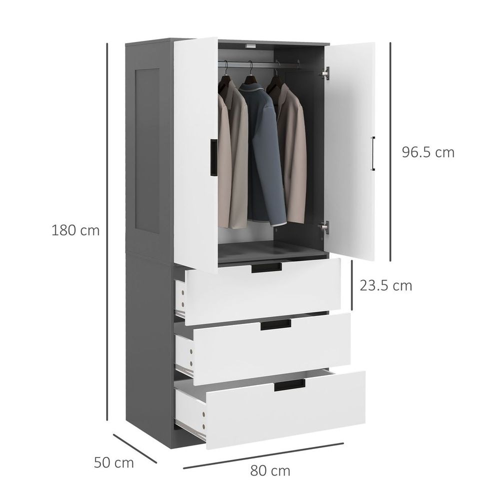 Grey 2 Door Wardrobe - 3 Drawer - Hanging Rod - Bedroom Storage