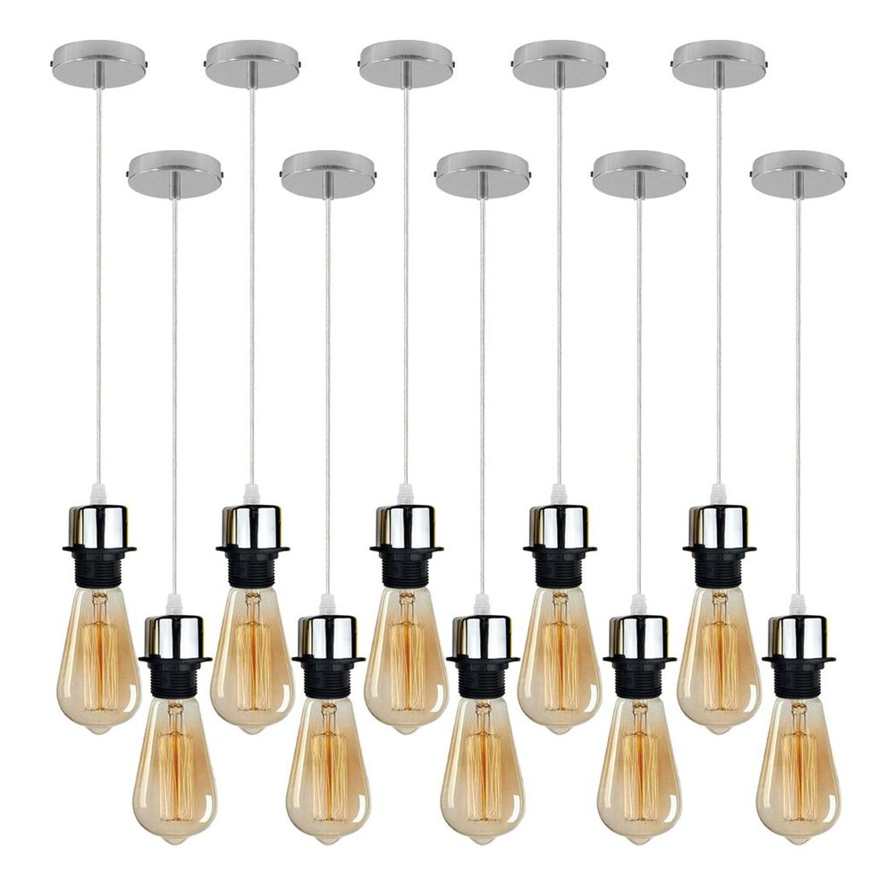 10 Pack Industrial Chrome Pendant Light, Lampshade Addable E27 Lamp Holder Light