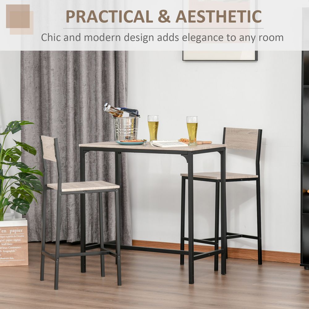 Metal Frame MDF Top Table & Bar Stool Set - Sleek Black Design