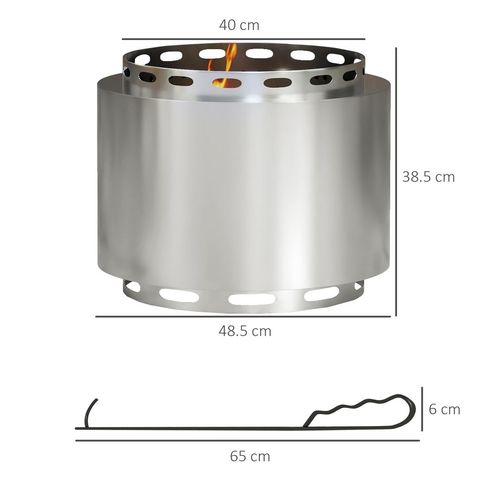 48.5cm Smokeless Wood Burning Firepit Stainless Steel Fire Pit, Silver