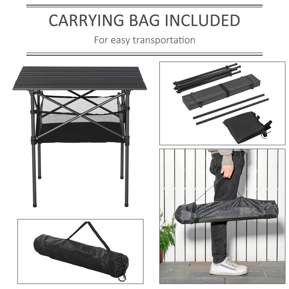 Portable Aluminum Camping Table with Roll-Top, Folding Design, Mesh Bag - Easy to Carry