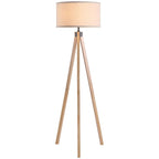 Beige Rubber Wood Tripod Floor Lamp - Professional Grade, & Stylish Home Decor & Lighting Solution