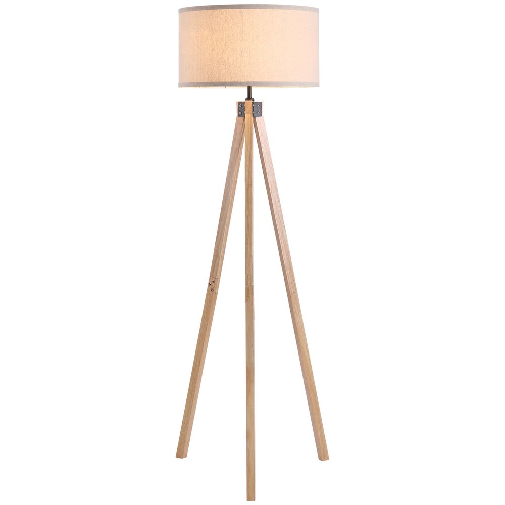 Beige Rubber Wood Tripod Floor Lamp - Professional Grade, & Stylish Home Decor & Lighting Solution