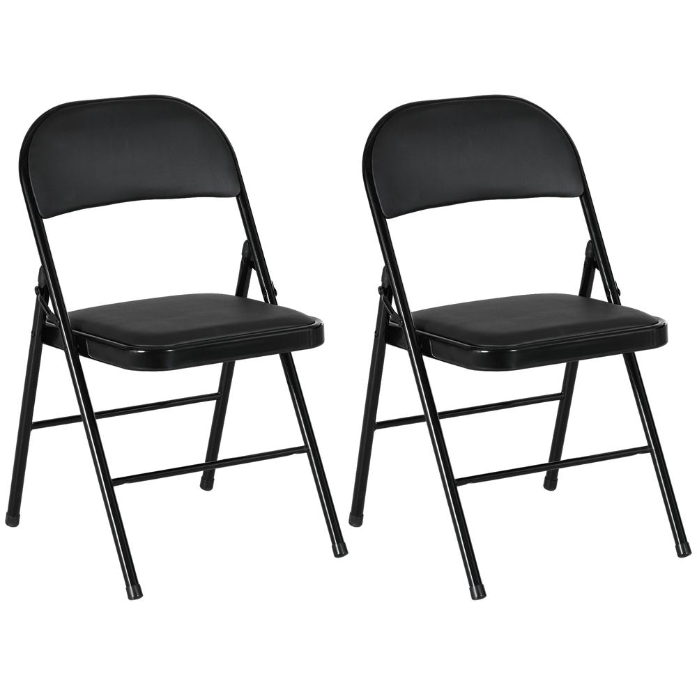 2 Pack Padded Folding Chairs with Cushioned Seat and Metal Frame Black