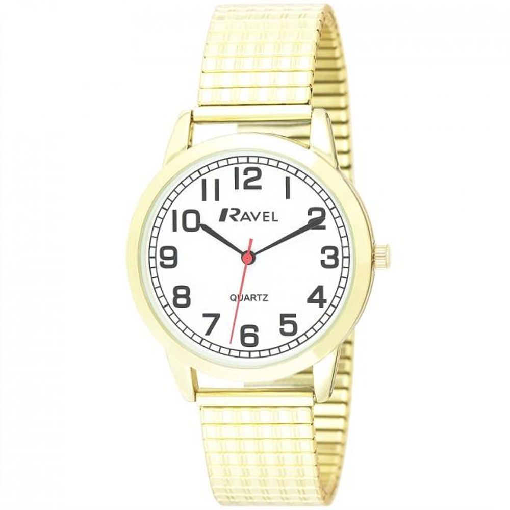 Mens Bold Number Gold Bracelet Watch - White Dial