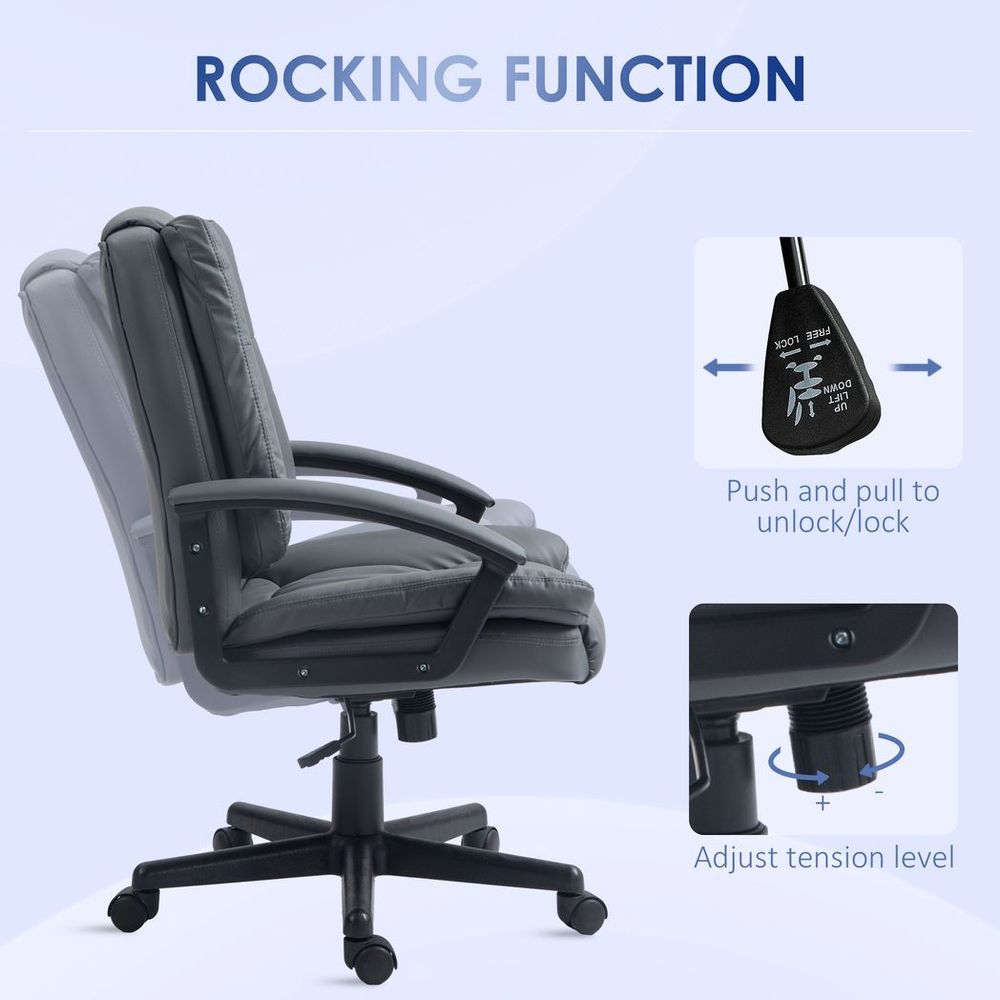 Dark Grey Faux Leather Office Chair - Comfortable and Stylish Design for Home and Office