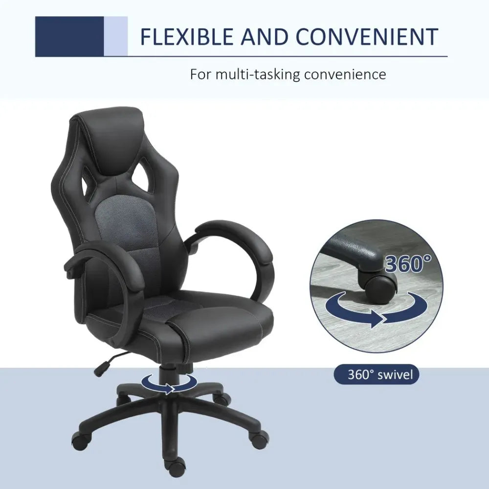 Executive Racing Swivel Gaming Office Chair PU Leather Computer Desk Chair Grey in Grey