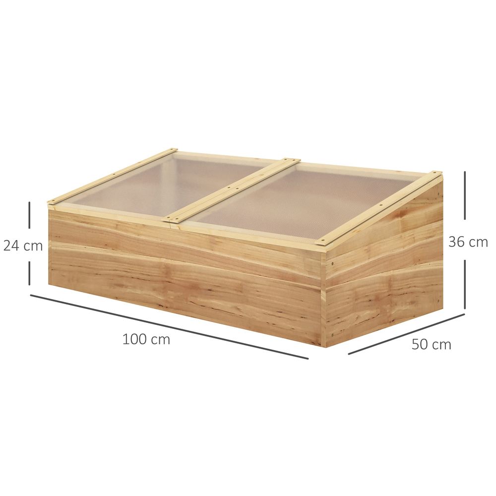 Wooden Cold Frame Greenhouse, 100 x 50 x 36 cm, Natural - Easy Access