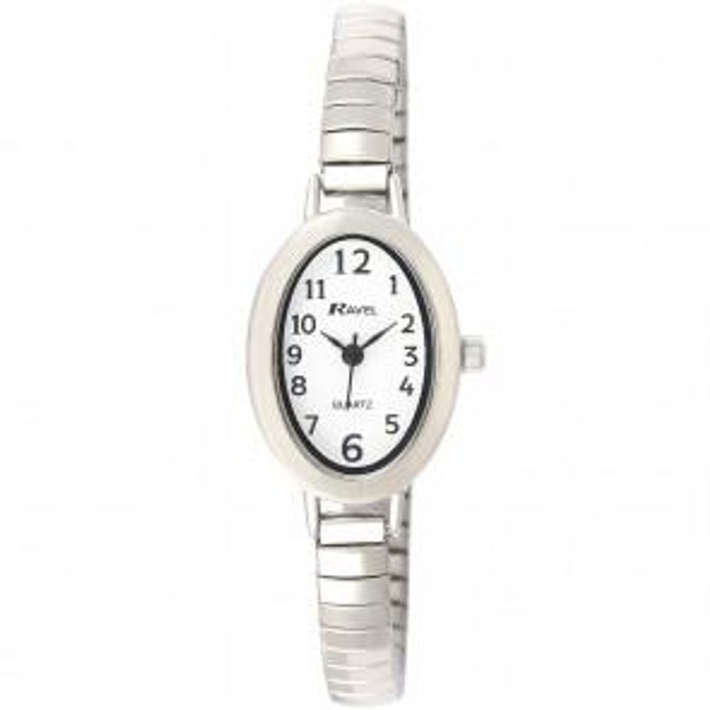 Ladies White Dial Silver Expander Bracelet Watch