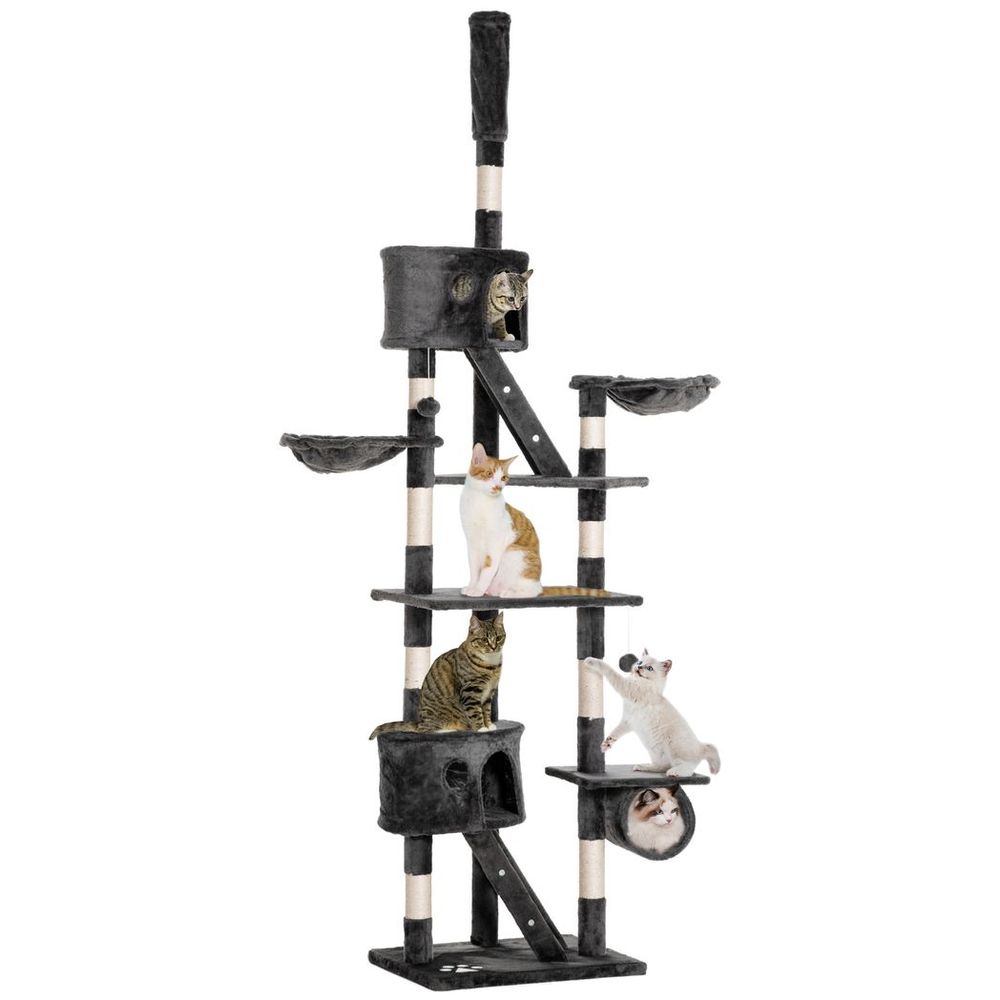 Dark Grey Cat Tree with Scratching Posts - Adjustable 240-260cm Height