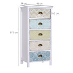 Storage Chest Unit Dresser 5 Drawer Retro Style Wood White Entryway