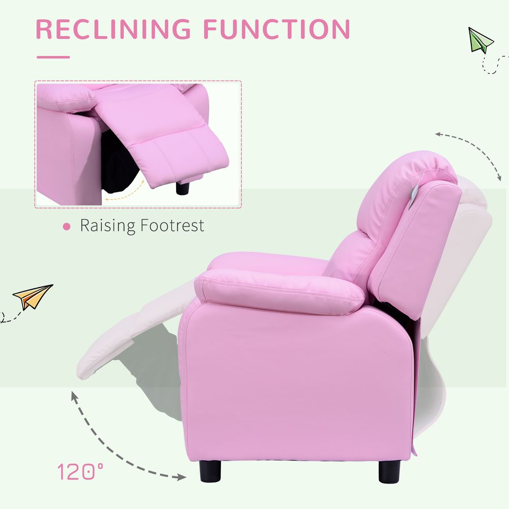 Kids Sofa Armchair Toddler Recliner Children's Chair Lounger Games Chair PU Leather w/Storage (Pink)