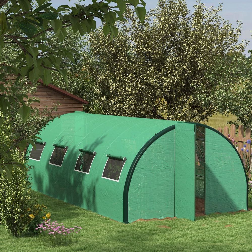 Tunnel Greenhouse, Upgraded Structure, Hinged Doors, 6 x 3(m), Green