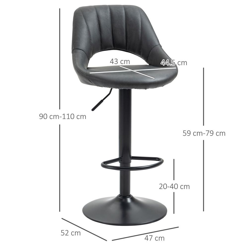 PU Leather Bar Stool Set of 2 - Adjustable Swivel with Footrest