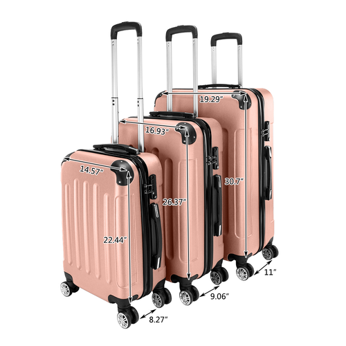 3 Pcs Suitcase Lightweight ABS Carry-on Hand Luggage 4 Spinner Wheels Trolley Case with Ideal Detail