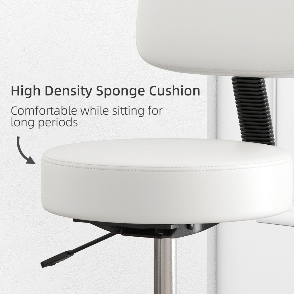 Salon Chair: Adjustable, Swivel, Padded Seat & Back, 5 Wheels - White