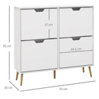 Shoe Storage Cabinet with 4 Flip Drawers for 16 Pairs of Shoes, White
