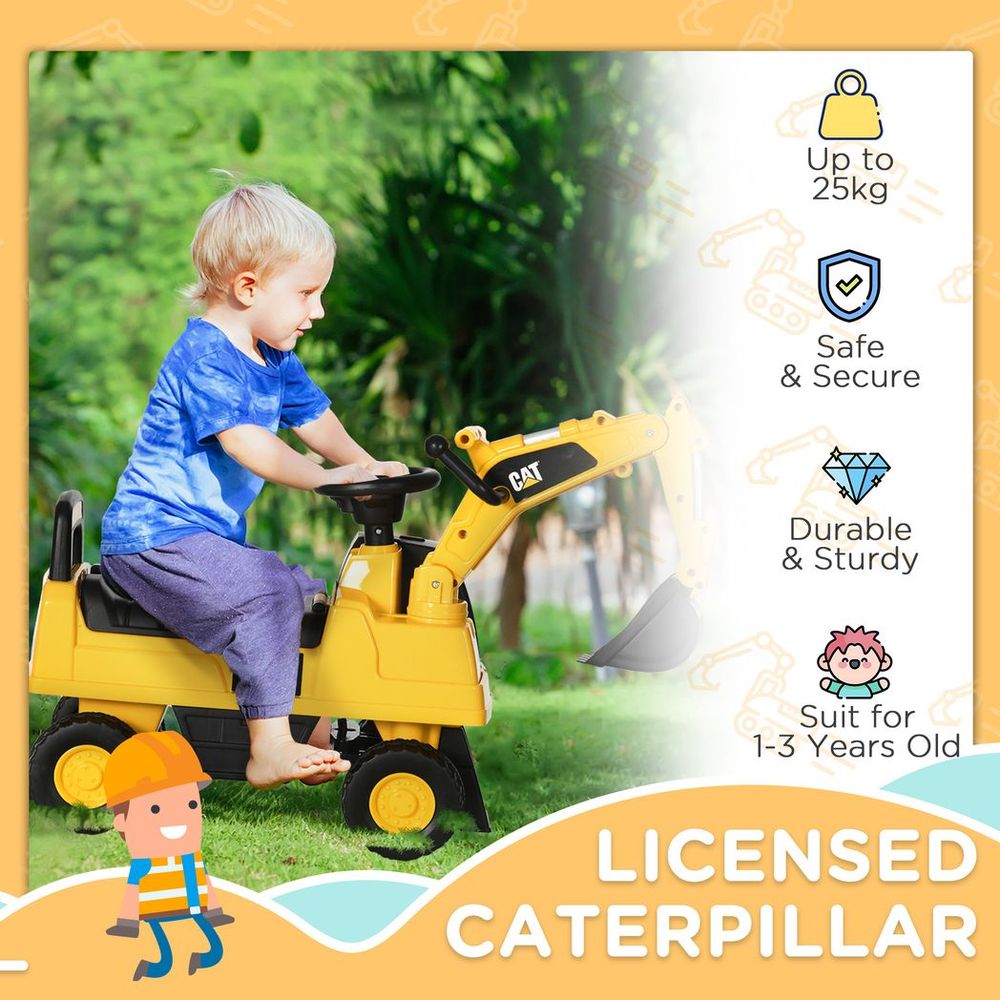 CAT Ride-On Digger w/ Controllable Shovel - Ages 1-3 - Safe & Storage Compartment