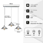 3 Head Rectangle Base Industrial Vintage Ceiling Pendant Light Shade Hanging Lamp