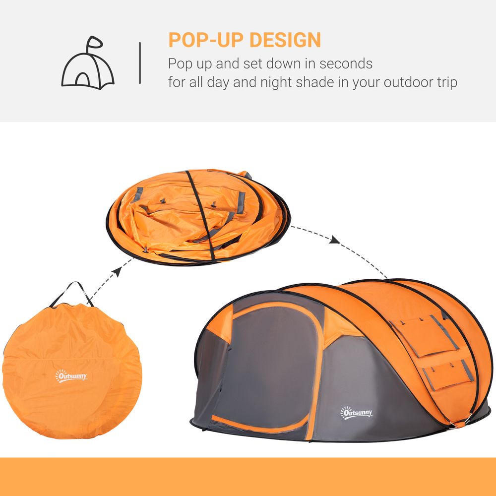 Lightweight 4-5 Person Camping Tent - Pop-Up Dome with Windows - Orange