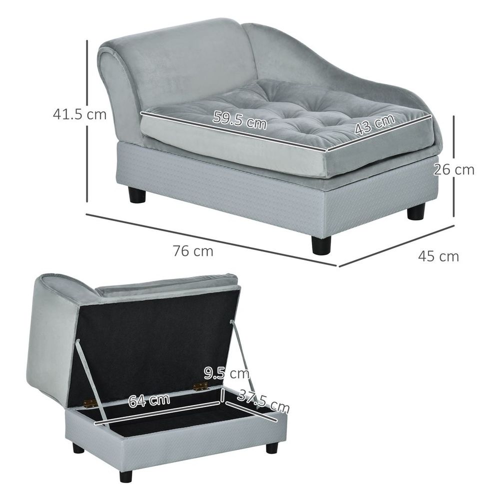 Pet Sofa Dog Chair Cat Couch w/ Storage, Cushion - Light Blue in Blue