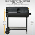 Steel 2-Grill Charcoal BBQ w/ Wheels - Black