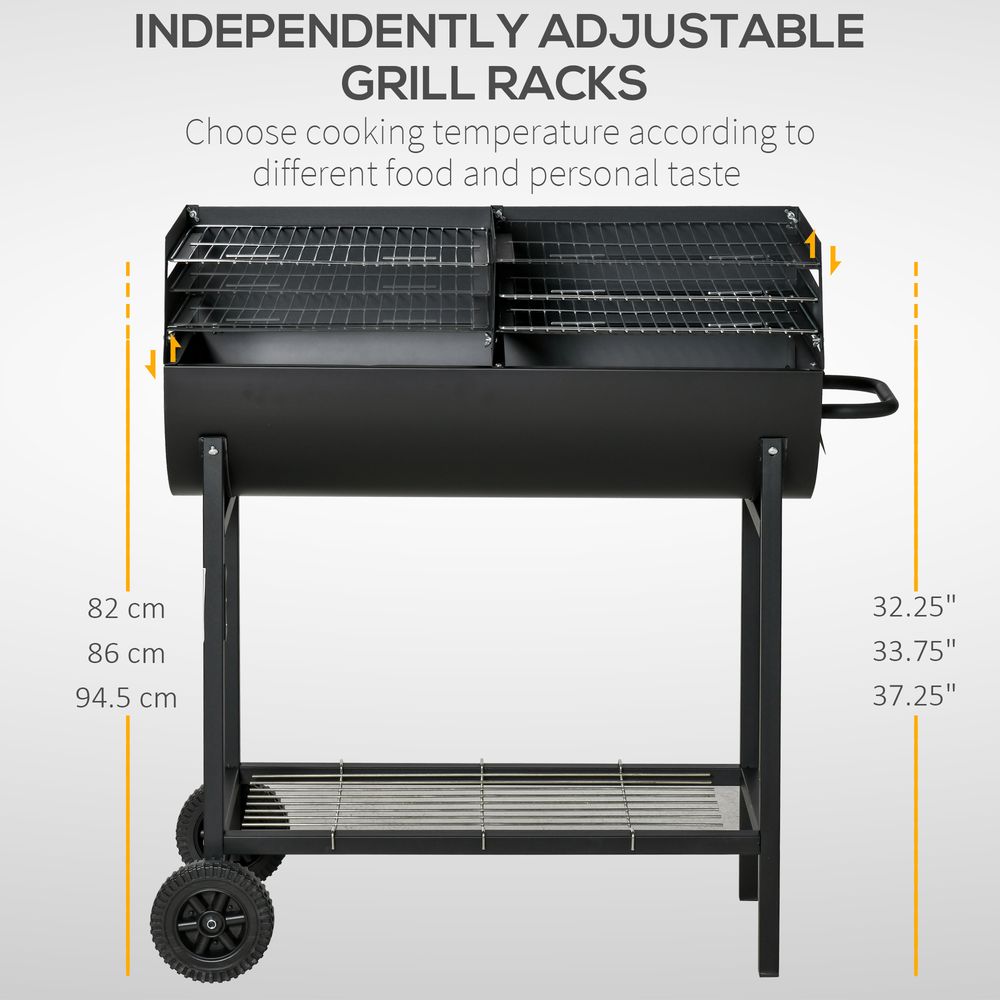 Steel 2-Grill Charcoal BBQ w/ Wheels - Black