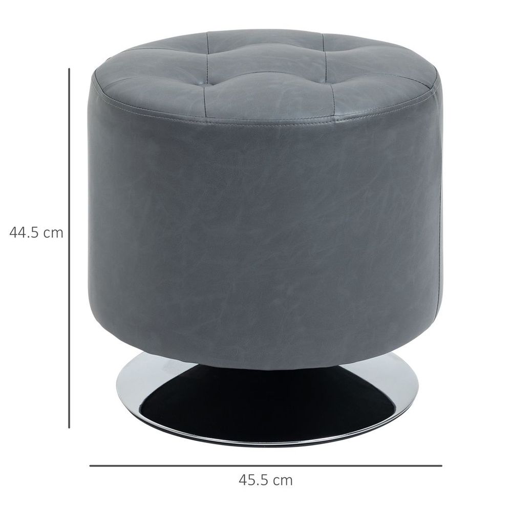 360 Swivel Foot Stool Ottoman, Grey - Thick Padding, Steel Base - PU Leather