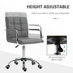 Comfortable Mid Back Swivel Home Office Chair - Grey PU Leather, Arm & Wheel