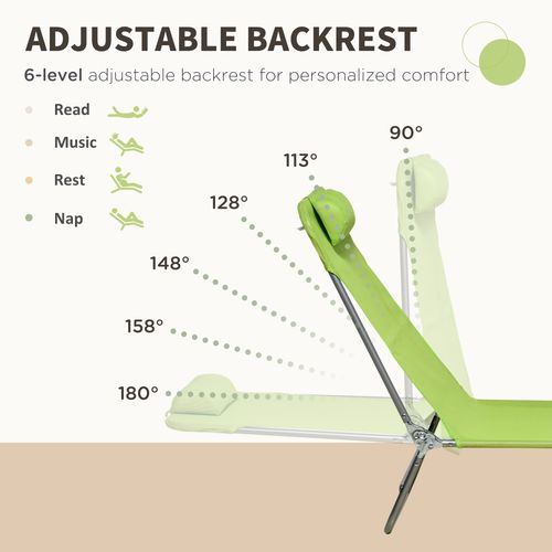 2 Piece Folding Sun Loungers with Adjustable Backrest, Pillow, Green