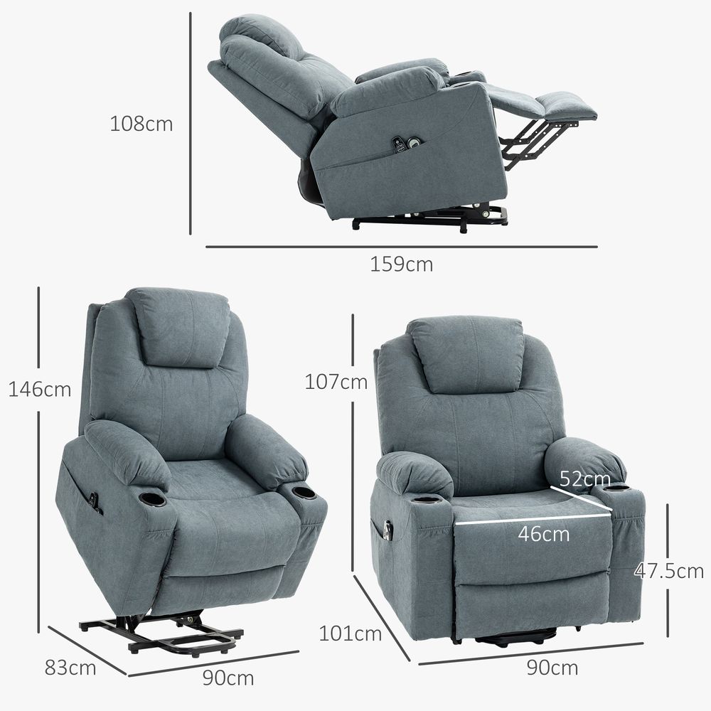 Luxury Lift Chair - Vibration Massage, Heat, Easy Assembly - Grey
